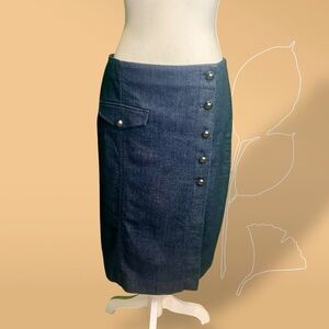 NWT Banana Republic Premium Denim Asymmetric Button Up Wrap Skirt Size 8